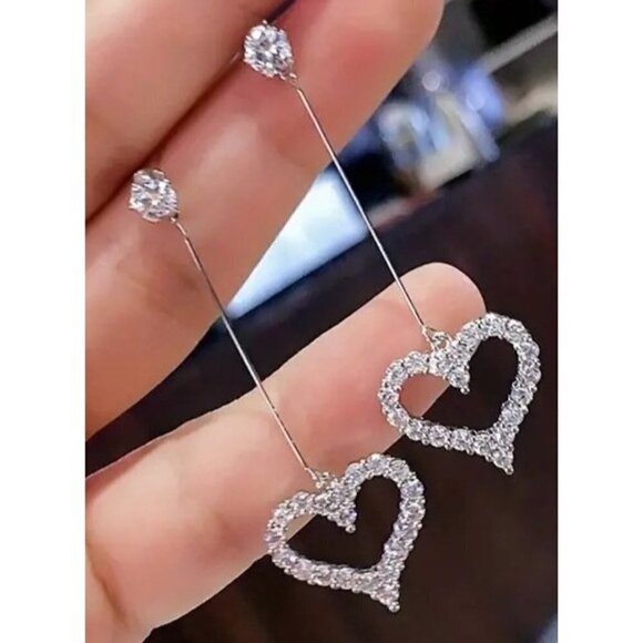 Heart Hollow Design Long Dangle Earrings - Picture 2 of 4